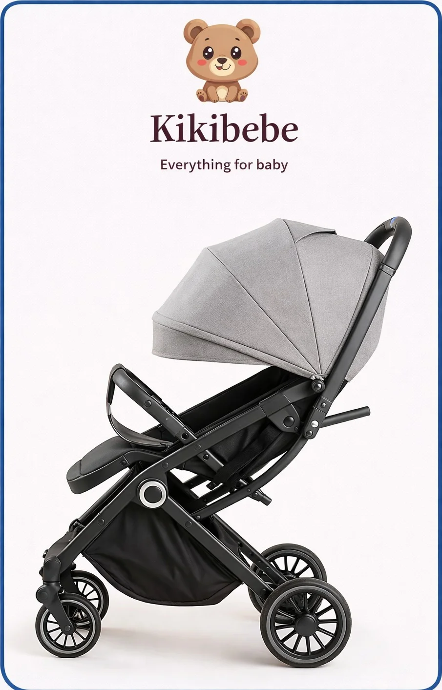 Kikibebe Lightweight Travel Stroller, Compact Foldable Pushchair for Toddlers, Waterproof Fabric (Grey) khd6a