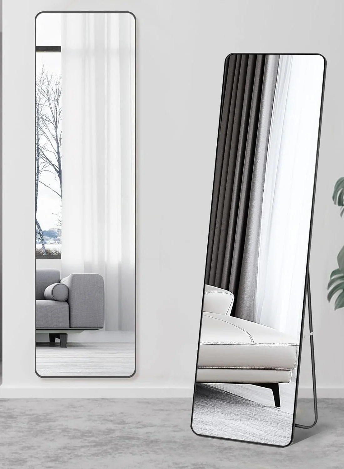Decorhills Full Length Mirror with Stand (Black, 152x42cm) - Premium Aluminum Alloy Frame Rectangular Floor Mirror for Bedroom 0v1eg