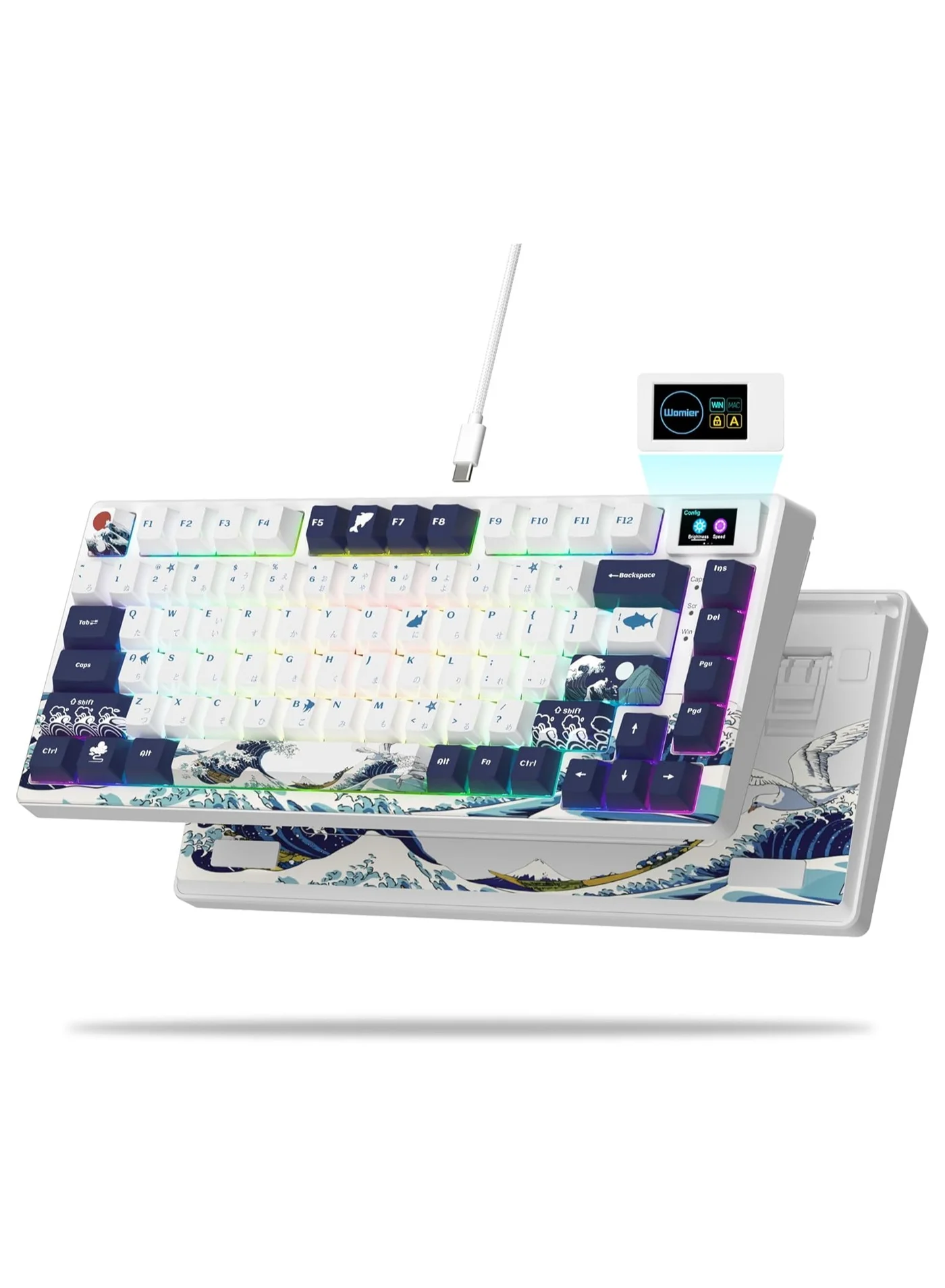 Womier S-K80 75% Wireless Mechanical Gaming Keyboard with OLED Display, Hot-Swappable RGB Custom Keyboard for Mac and Windows (White Kanagawa) uxjk9