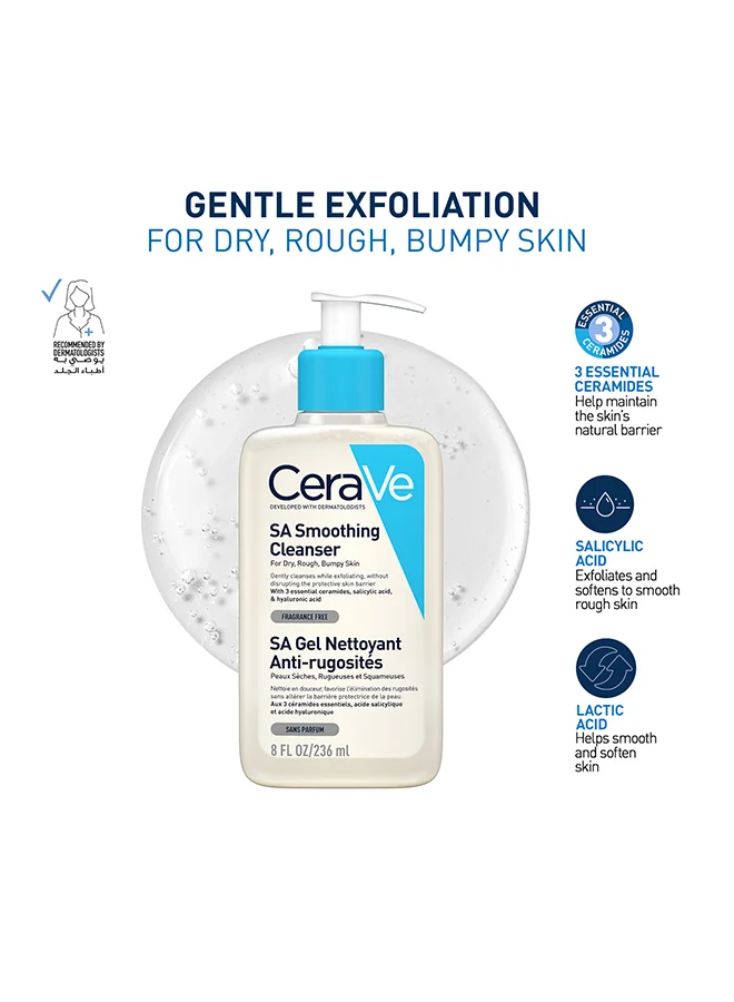 CeraVe SA Smoothing Cleanser with Salicylic Acid for Dry Rough and Bumpy Skin (236 mL) topae