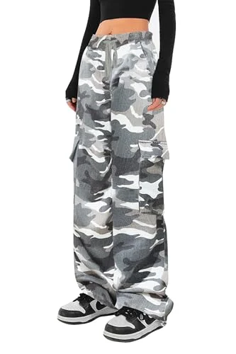 Premium Baggy Cargo Pants for Women Wide Leg Streetwear Drawstring Trousers (Light Grey, XL) cdjb0
