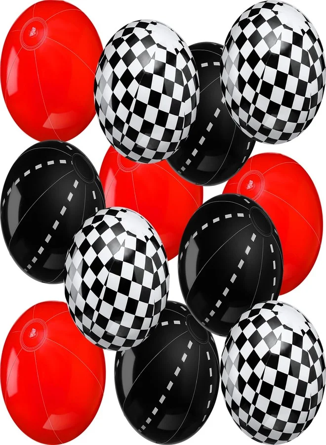 Sotiff Checkered Flag Inflatable Beach Ball Set (Black and White, 30 cm, 12 Pack) mvycr