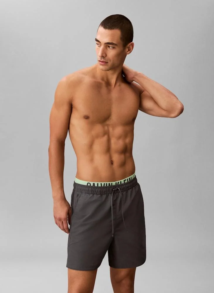 Premium Double Waistband Swim Shorts Quick-Dry Athletic Beachwear for Men (Solid, M) y2o4m