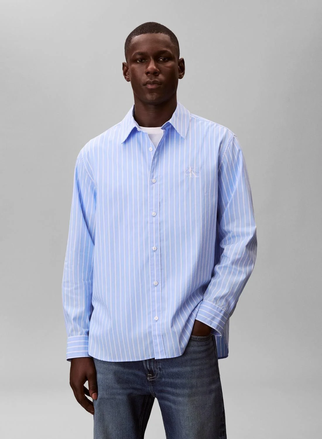 Premium Cotton Poplin Striped Shirt Breathable Long-Sleeve Button-Down For Men dylq2