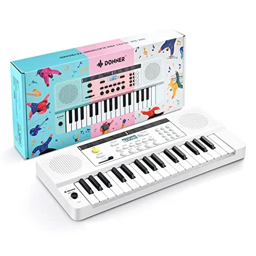 Portable 32-Key Electric Keyboard Piano for Beginners, Compact Musical Instrument with LED Teaching Mode (White) ss450