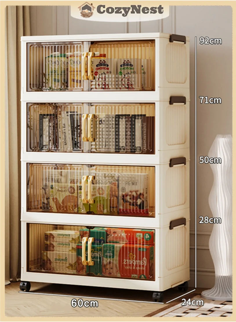 CozyNest 4-Tier Mobile Storage Cabinet with Handle and Wheels, Premium Organizer Unit for Home and Office (60cm) jvu15