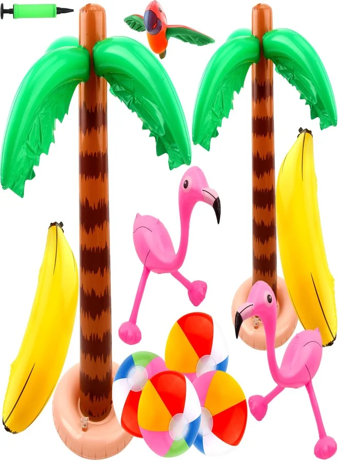 Cotiny Tropical Inflatable Party Decorations Set (12 Pack) - Palm Tree, Flamingo, Beach Ball, Parrot, Banana for Pool and Beach Events clnzp