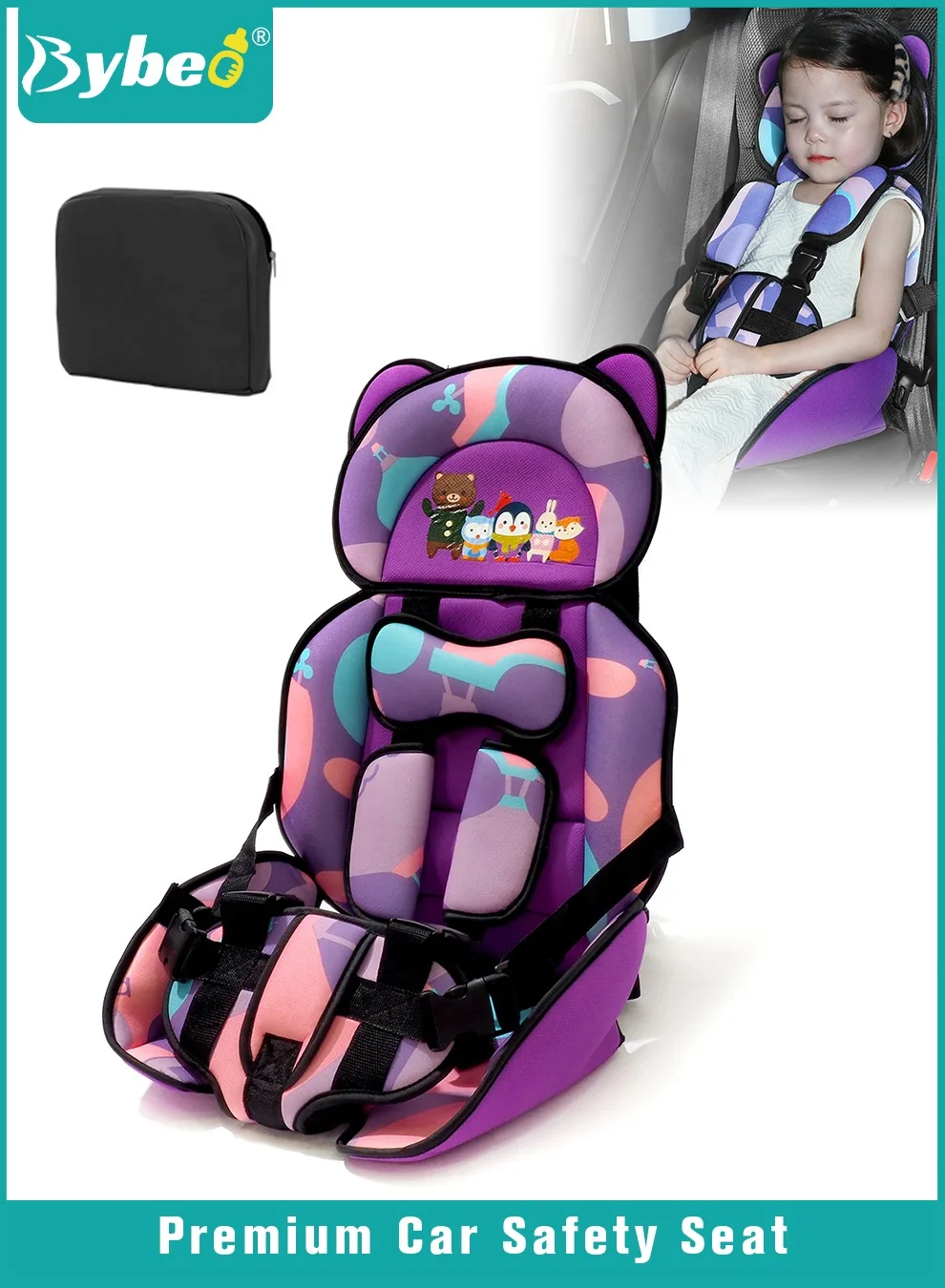 Bybeo Portable Child Safety Car Seat Foldable Travel Protection Cushion for Kids (0-12 Years, Black) 93pi6