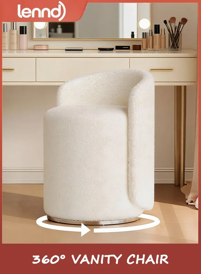 LENND 360¡ã Swivel Vanity Chair, Premium Makeup Accent Stool for Bedroom and Dressing Room (White) xdz12