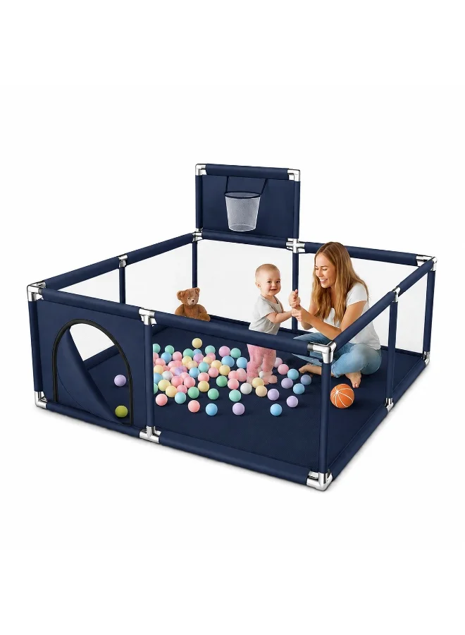 TOTOJOY Portable Baby Playpen Foldable Safety Fence with Basketball Hoop and 30 Play Balls (For Kids and Toddlers, Indoor and Outdoor) 283l2