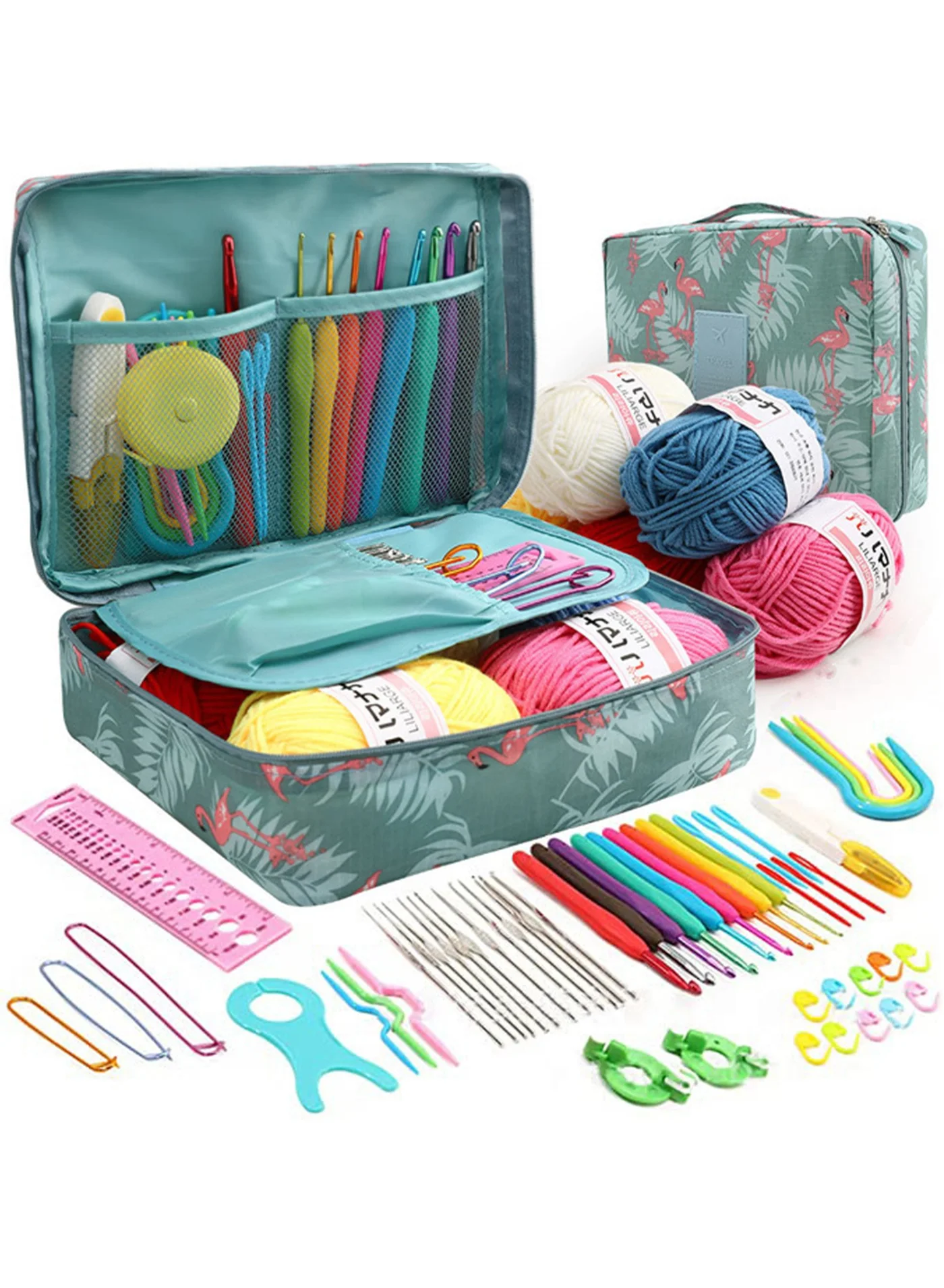 Arabest Complete Crochet Starter Kit for Beginners Adults and Kids with Yarn Hooks and Storage Case (Flamingo Pattern) 60rlb