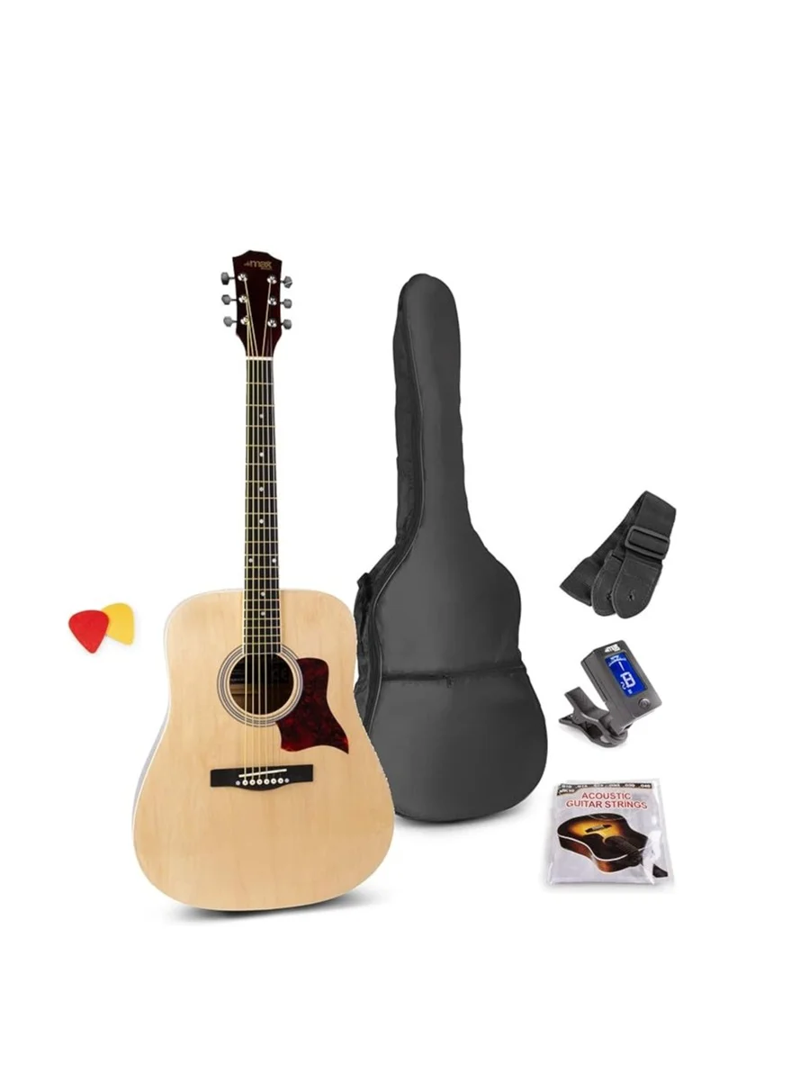 Max Acoustic Guitar Starter Set with Case Tuner Strap Picks and Strings (Natural, 6-String) 4nq9l