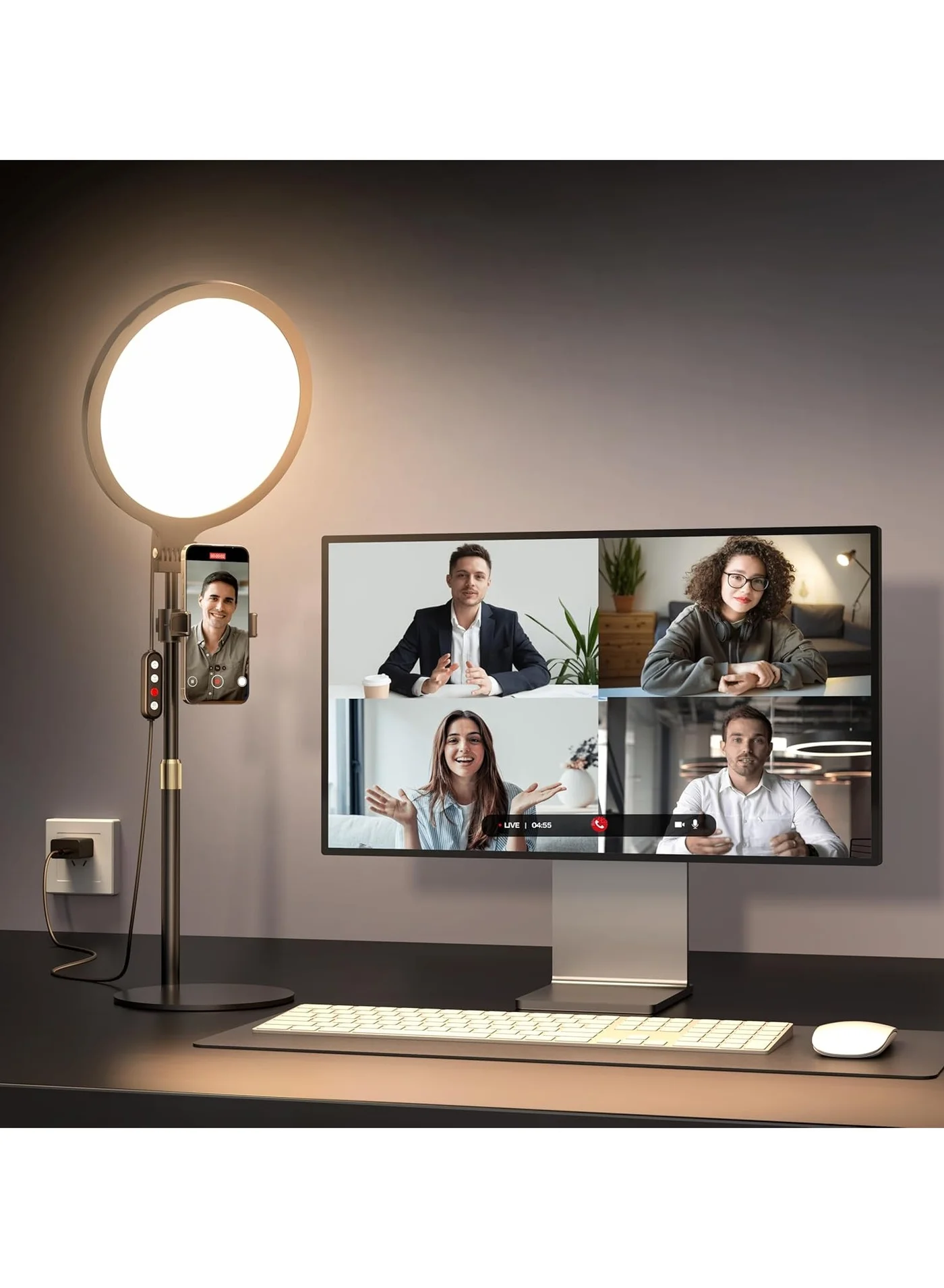 Highdas 10.5-inch LED Ring Light with Adjustable Stand and Phone Holder for Video Conferencing and Live Streaming (Black, 26.67 cm) 2vn28