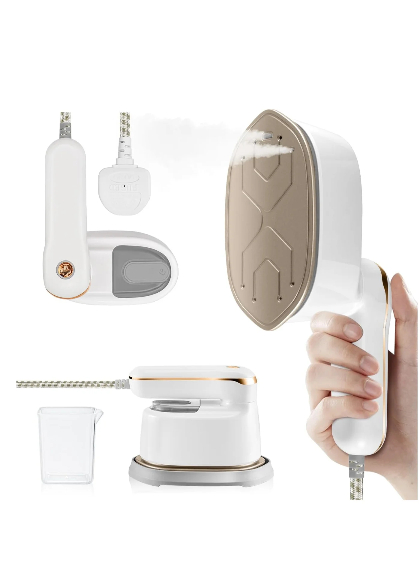 Necomi Portable Mini Steam Iron Handheld Garment Steamer for Travel and Home Use (1100W, 3-Speed Adjustment, Wet and Dry Ironing) wbs6b