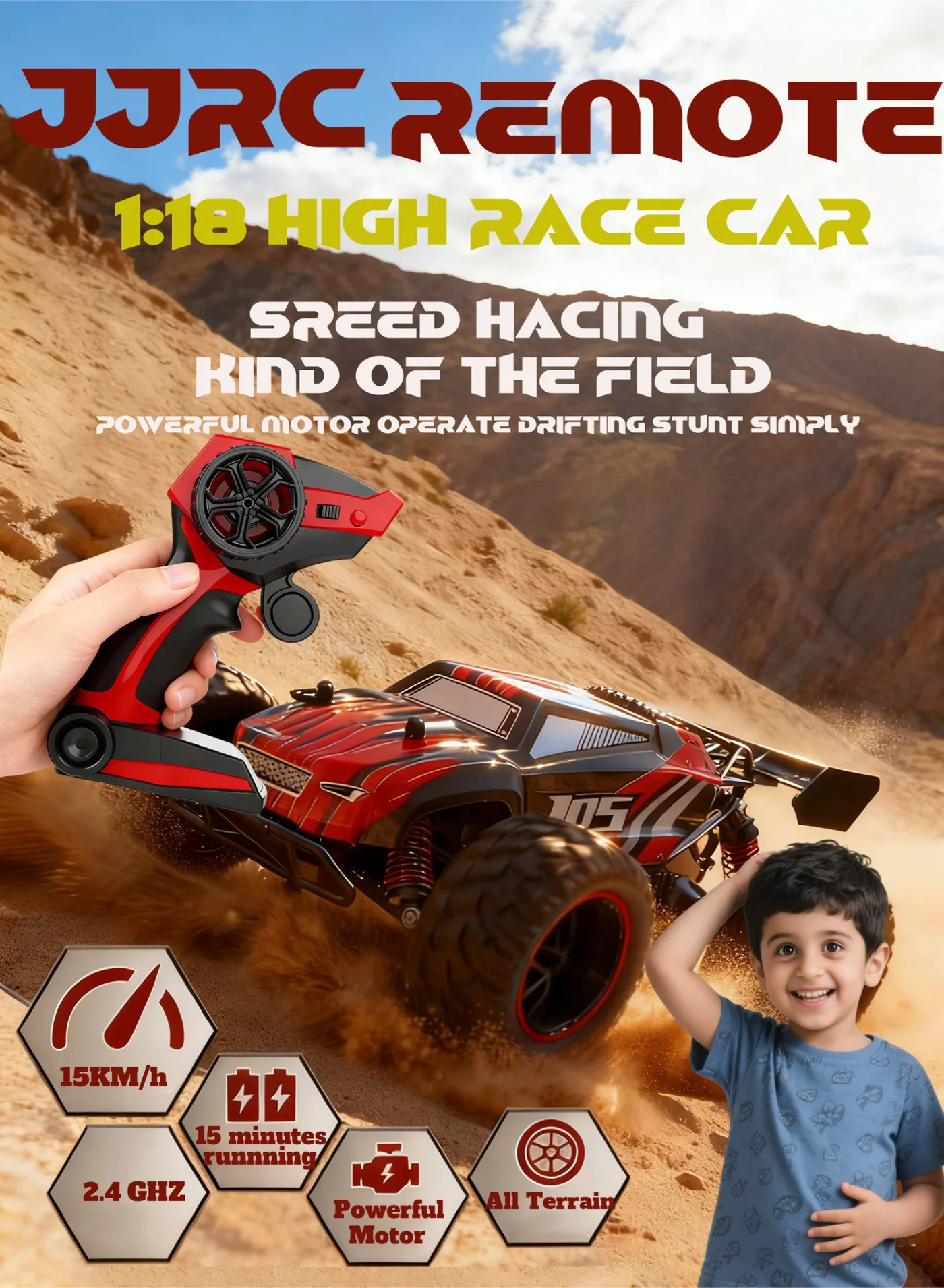Remote Control Off-Road Racing Truck 1:18 Scale All-Terrain RC Vehicle with LED Lights and Rechargeable Battery (Blue, 23cm) b4ki1