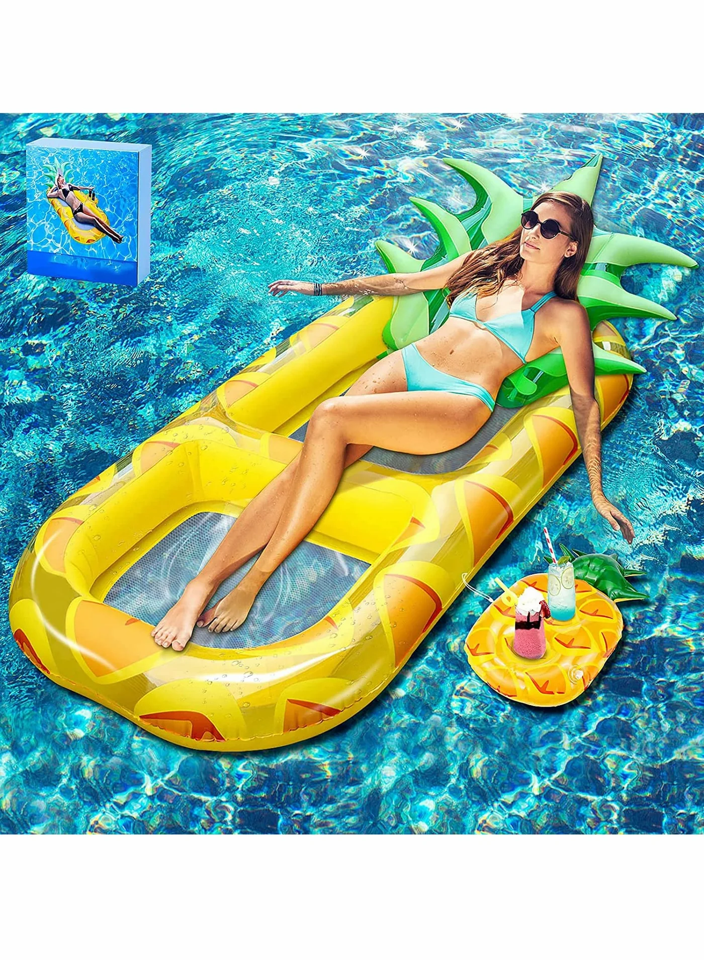 Premium Inflatable Pineapple Pool Float with Cup Holder for Adults (Yellow, 170 cm) mw9kq