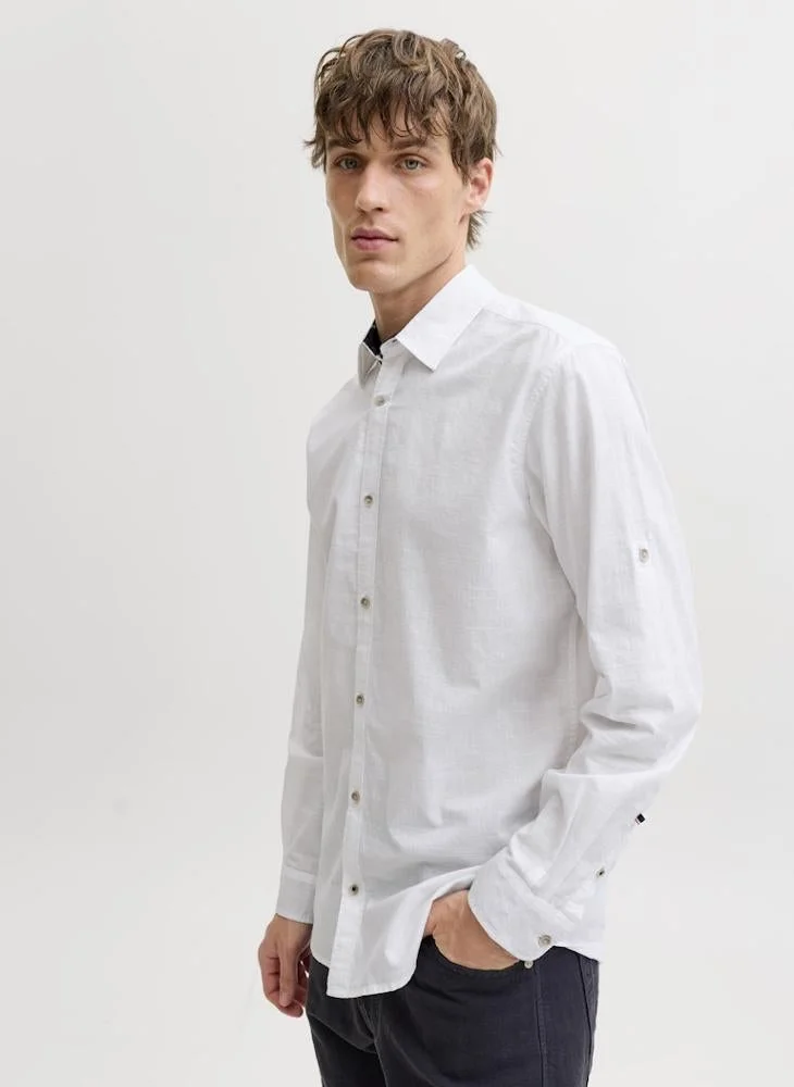JACK & JONES Long Sleeve Slub Shirt Premium Cotton Casual Top for Men qx05j