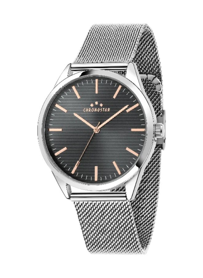 Chronostar Men's Analog Watch Round Grey Dial with Silver Stainless Steel Band (41mm) 2yl1w