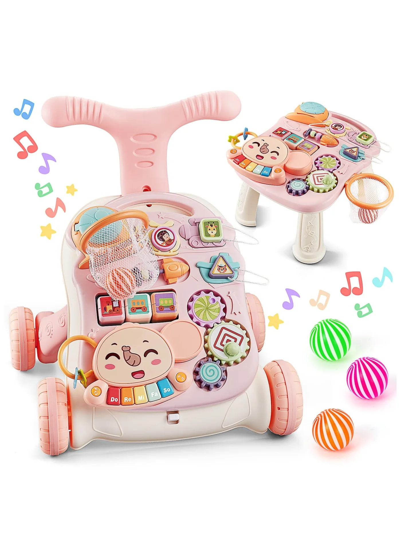 NNEWVANTE 2-in-1 Baby Push Walker and Activity Center (Pink, 45 cm x 42 cm x 34 cm) 3hgwt