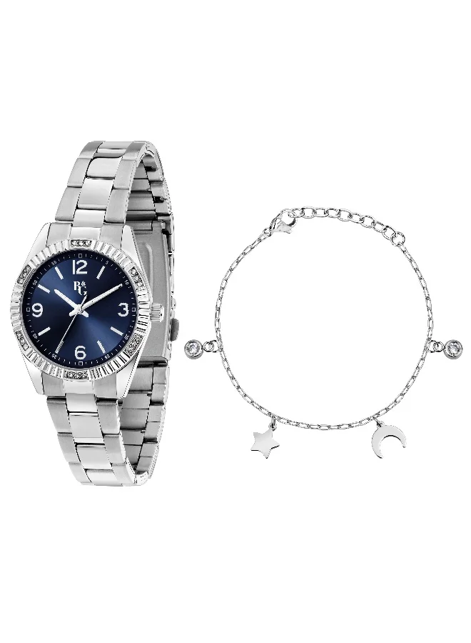 B&G Women's Analog Quartz Watch with Silver Stainless Steel Band (Blue Dial, 31mm) o0vho