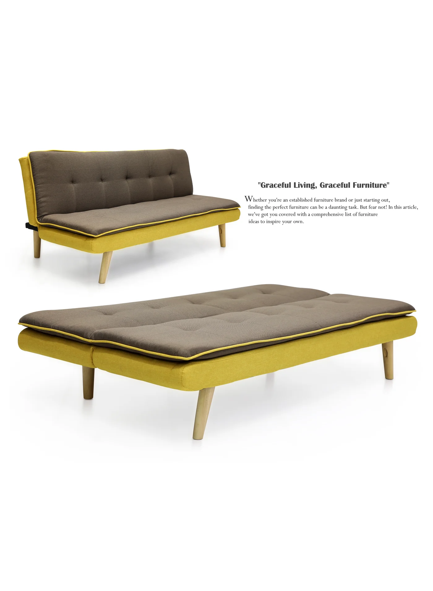 Multi Home Furniture 3-Seater Foldable Futon Sofa Bed Premium Fabric Living Room Furniture (Brown & Yellow) 1mcl4