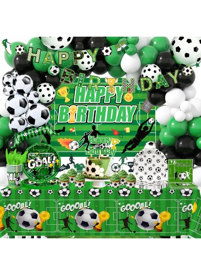 FRUITFUL PARTY Soccer Birthday Decorations Set (167 Pieces) Premium Tableware and Balloon Kit for 10 Guests 58i5r