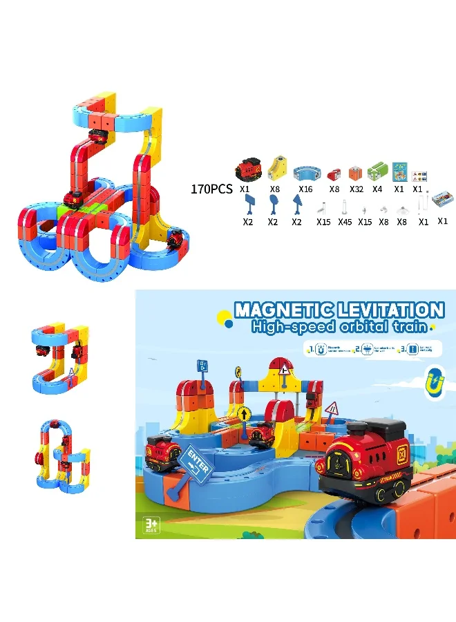 Magni Mates Magnetic Levitation Train Track Set (170 Pieces) DIY STEM Construction Building System for Kids Creative Play 9pviw