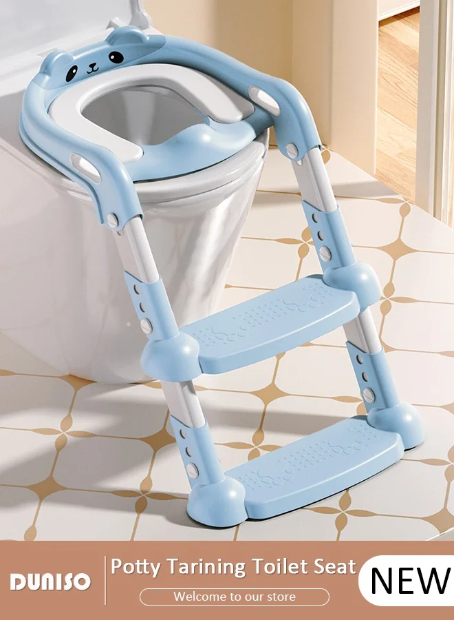 DUNISO Kids Potty Training Seat with Ladder for Western Toilets (Soft Cushioned PVC, Adjustable Splash Guard, White, 60 cm) 4khg7
