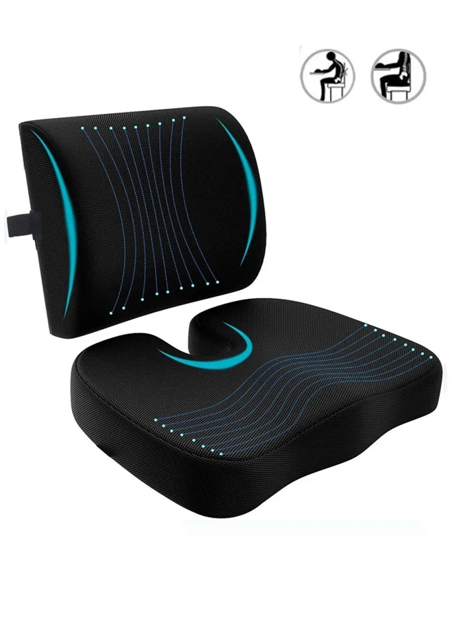 Rocket Flyer Ergonomic Memory Foam Seat Cushion and Lumbar Support Pillow Set (Black, 2-Piece Set) nh2lt