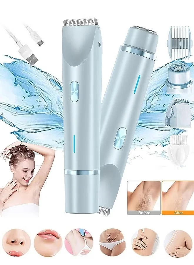Egolav 2-in-1 Electric Shaver for Women Dual Head Waterproof Trimmer for Body Face and Sensitive Areas (Blue) wu30l