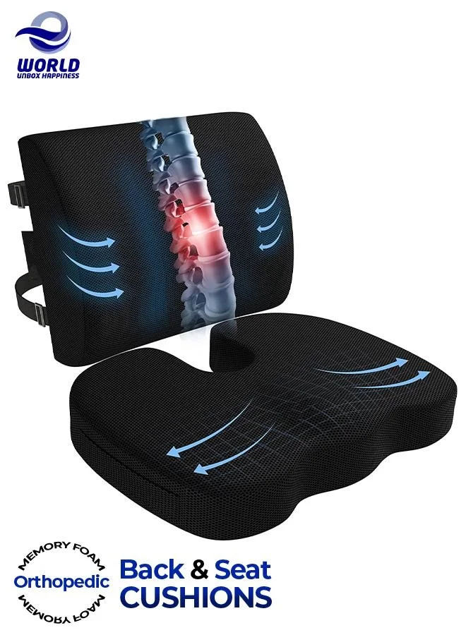 Eworld Premium Memory Foam Seat Cushion Non-Slip Ergonomic Support for Office Chair and Car Seat (Black, 45 x 35 x 7 cm) dzcu8
