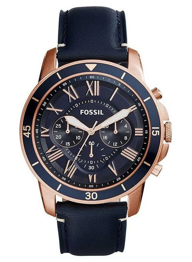 Premium Men Analog Quartz Chronograph Watch Genuine Leather Strap Water Resistant (Blue, 44 mm) efirw