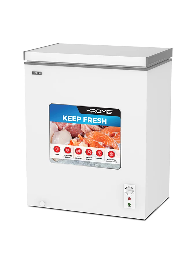 KROME Chest Freezer, Premium Single Door Deep Freezer, Energy Efficient Cooling, Recessed Handle, White Finish (250 L) a53p4