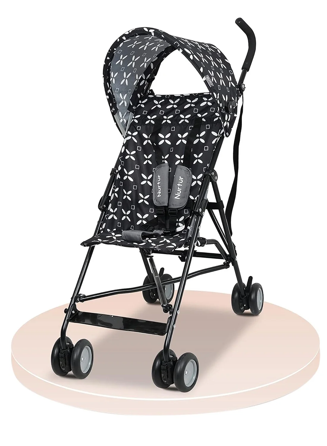 Nurtur Lightweight Stroller Compact Fold Portable Buggy with Sun Canopy and Shoulder Strap (Black, 6-36 Months) 2w7mo