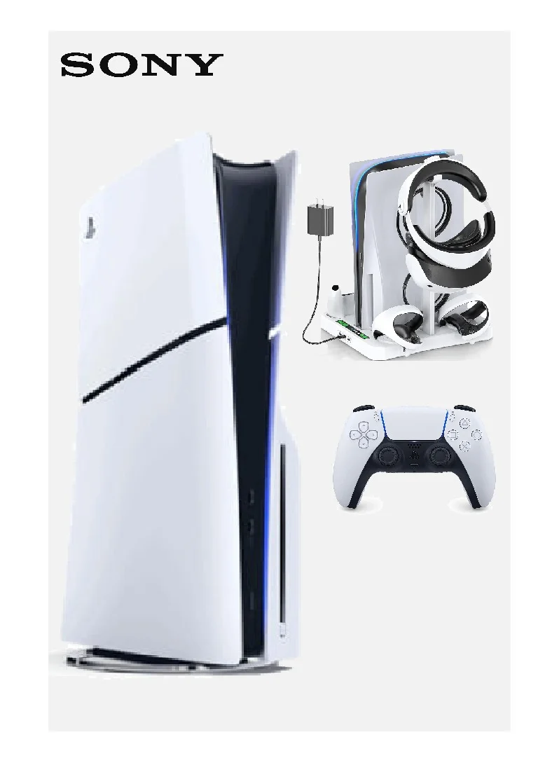 Premium Slim Disc Edition Gaming Console with Integrated Charging Station and VR Headset Stand (International Version) adzjv