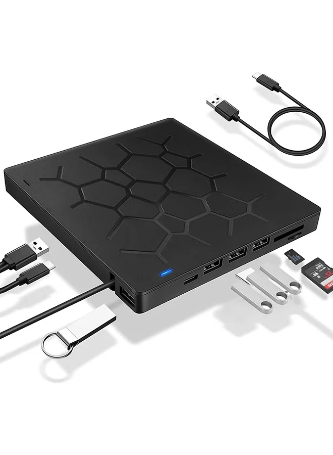 Garlo External DVD Drive USB 3.0 CD Burner with Type-C Port 4 USB Hubs and 2 SD Card Slots Ultra Slim Optical Disk Reader for Laptop PC bjlri