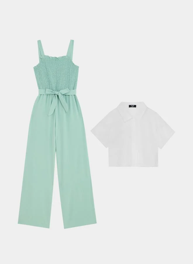 Styli Chiffon Shirt and Cami Jumpsuit Set Elegant Two-Piece Outfit for Women (One Size) 1ecuv