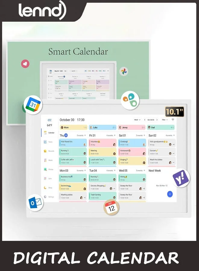LENND 10.1 Inch Smart Digital Planner Touchscreen Interactive Calendar for Family Scheduling (White) kcabk