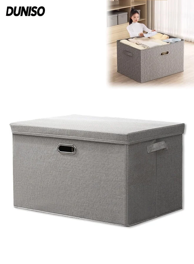 DUNISO Foldable Closet Storage Organizer with Lid, Stackable Wardrobe Clothes Bin for Bedroom and Office (44x29x30cm) weggc