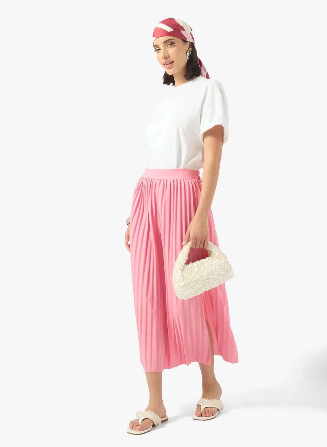 Ginger Pleated Skirt with Side Slit Elegant Midi Skirt for Women (Solid, One Size) asf47