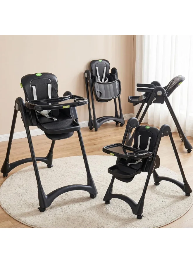 BAYBEE Premium 4-in-1 Foldable Baby High Chair with 6-Level Height Adjustment and 5-Point Safety Harness (Black) b75oj