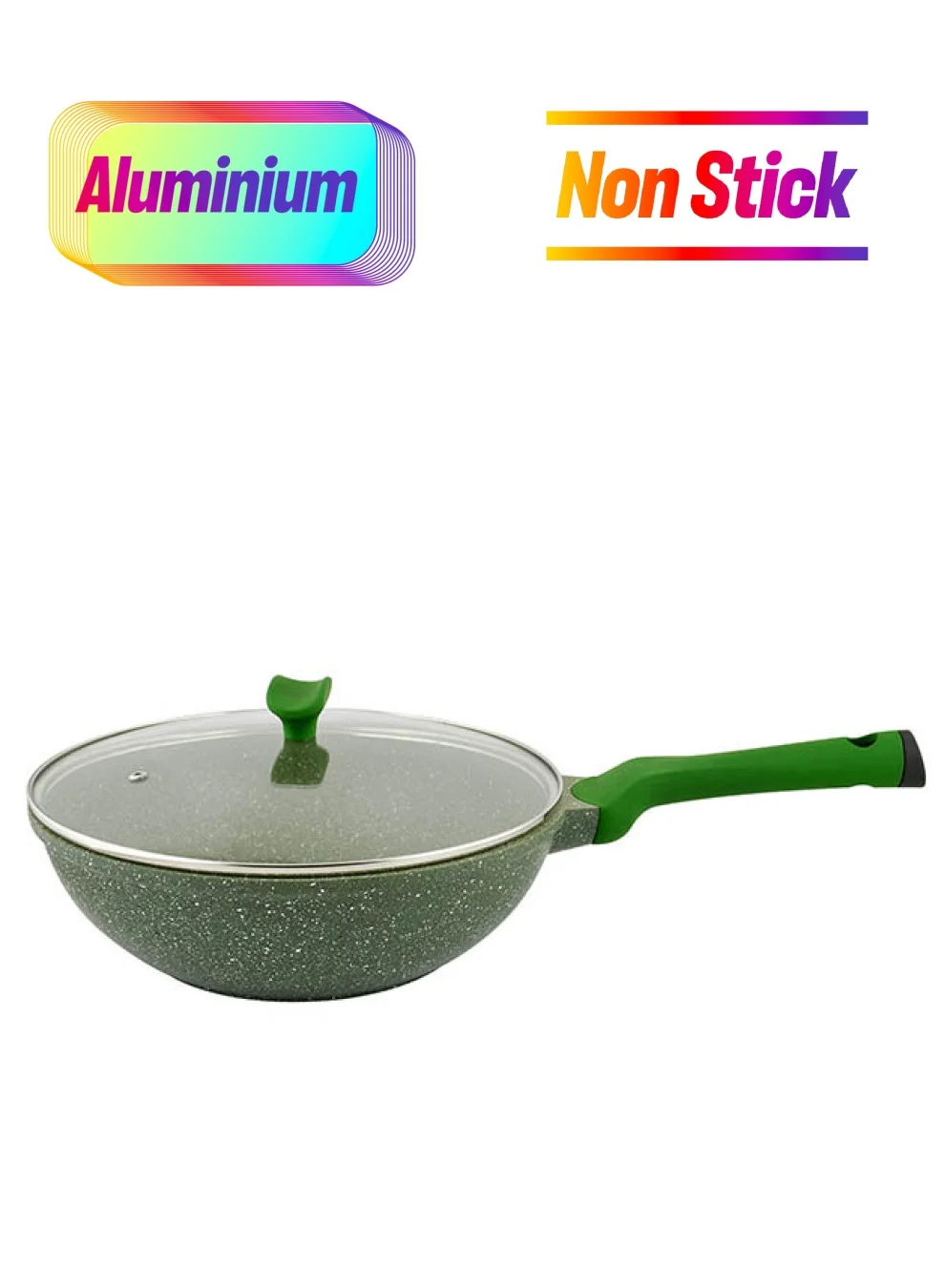 Prestige Granite Non-Stick Aluminium Wok Pan With Lid (Green, 5 L) ezkrm