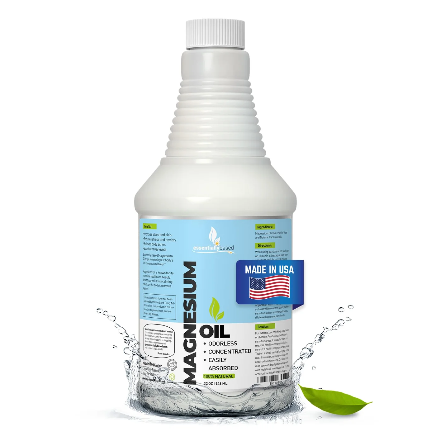 EssentiallyBased Pure Magnesium Oil Spray Topical Mineral Solution for Relaxation and Skin Comfort (946 mL) fazm2
