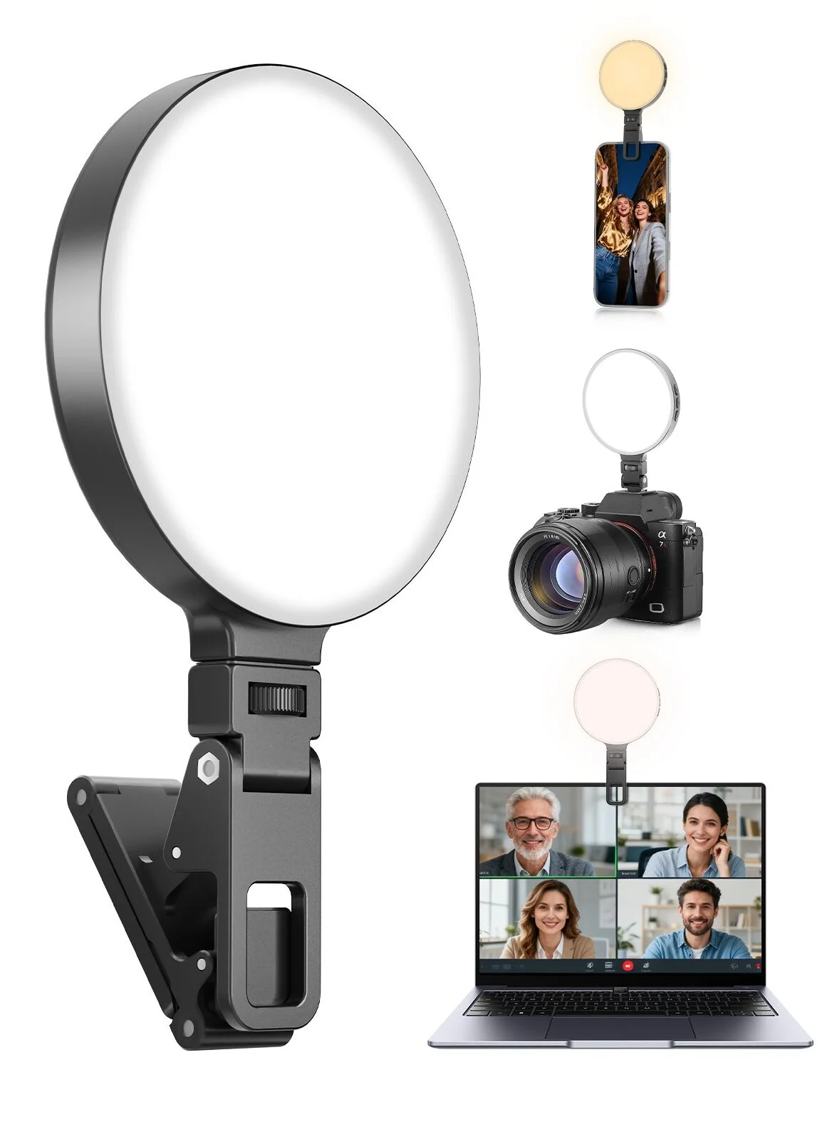 TONEOF Portable LED Selfie Light with Cold Shoe Mount and Clamp (3 Light Modes, 6 Brightness Levels, USB-C Rechargeable) for Phone Camera Laptop lwwnw