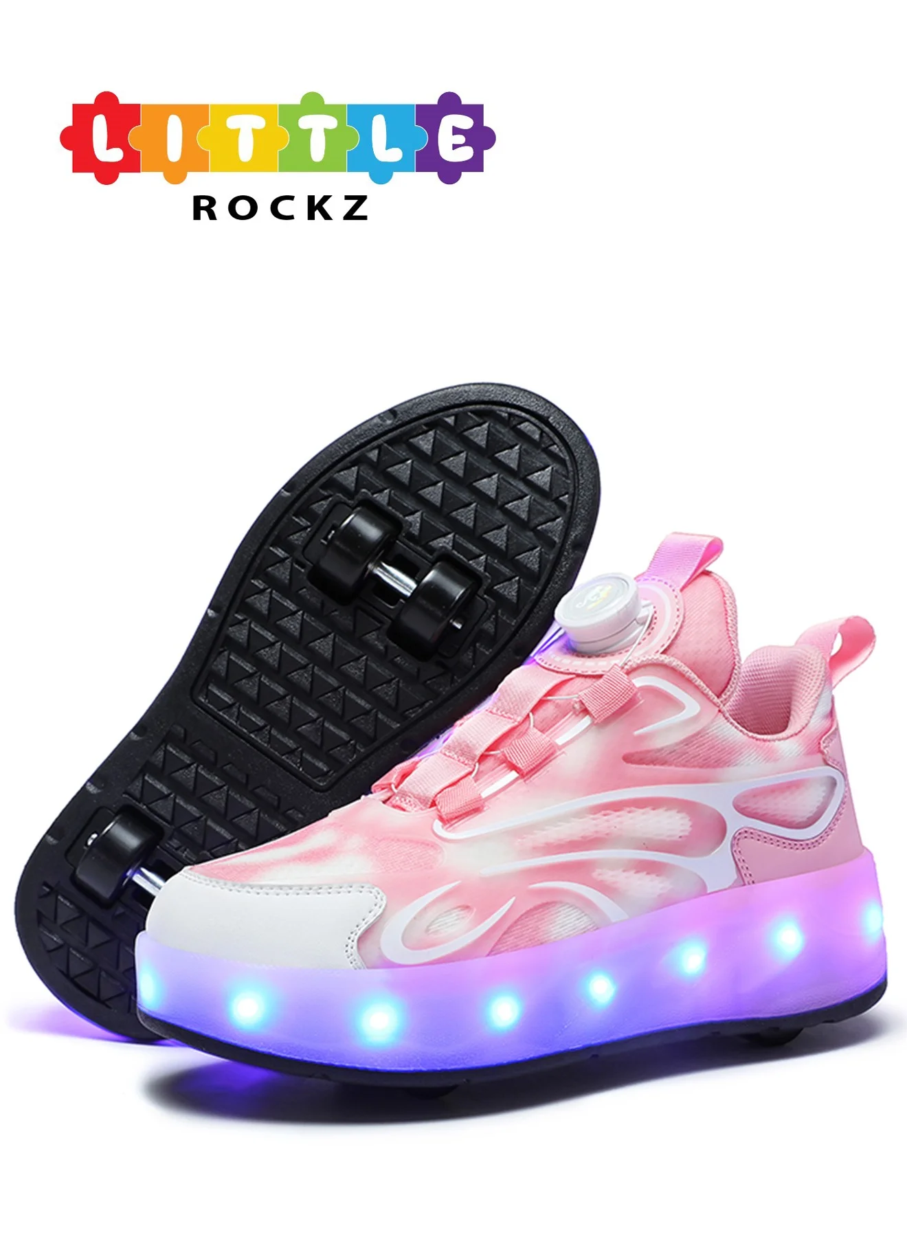 LITTLE ROCKZ Double Wheel LED Light-Up Roller Sneakers (Leather, Unisex Kids) i3eo5