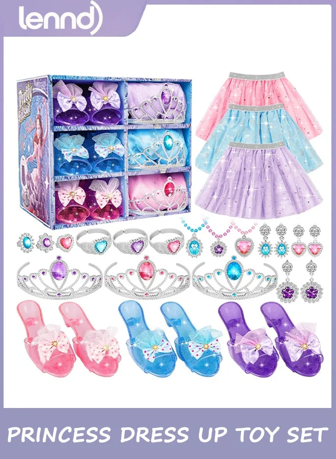 LENND Princess Dress Up Costume Set with Play Shoes and Jewelry Accessories for Toddlers (Multi-Color, 1 Set) shmtp