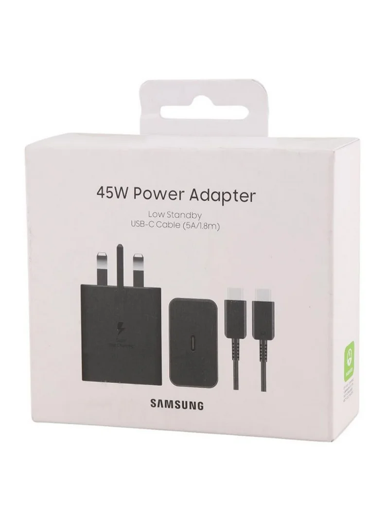 Ultra-HD 45W Power Adapter with USB-C Cable (5A, 1.8m) Super Fast Charging for Mobile Devices (Black) f9pg5