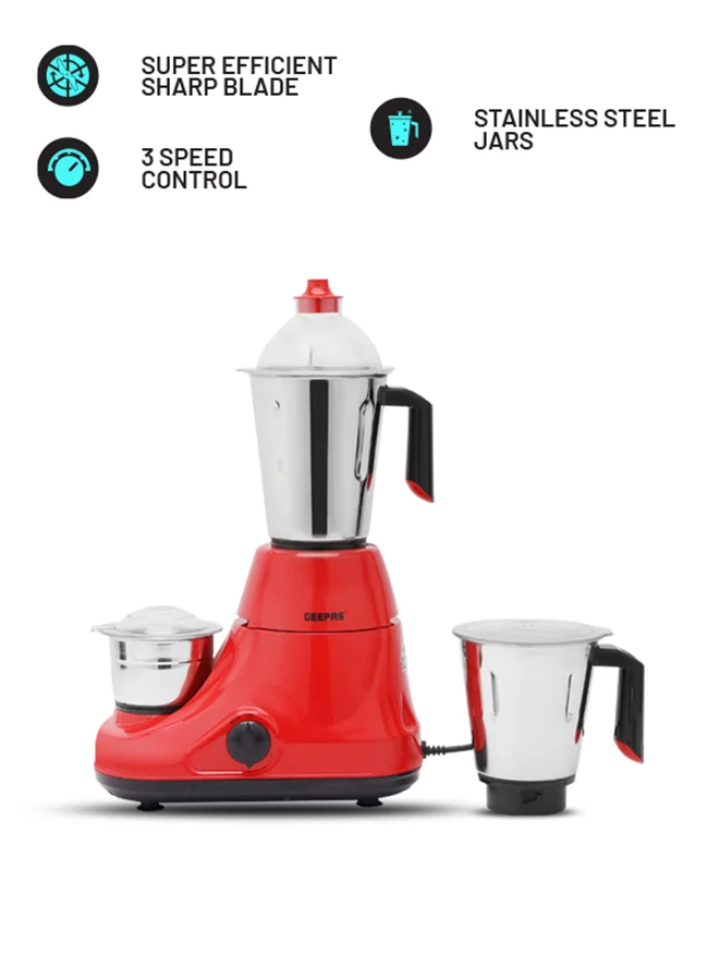 GEEPAS Mixer Grinder 750W Powerful Copper Motor with Stainless Steel Jars and Blades (Silver, 750W) 0s28j
