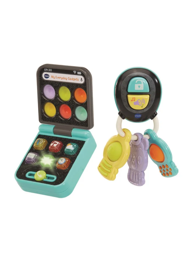 Interactive Folding Phone and Keys Sensory Activity Set with Light-Up Buttons and Teether for Infants (Multicolor, 2-Piece Set) cmn4l