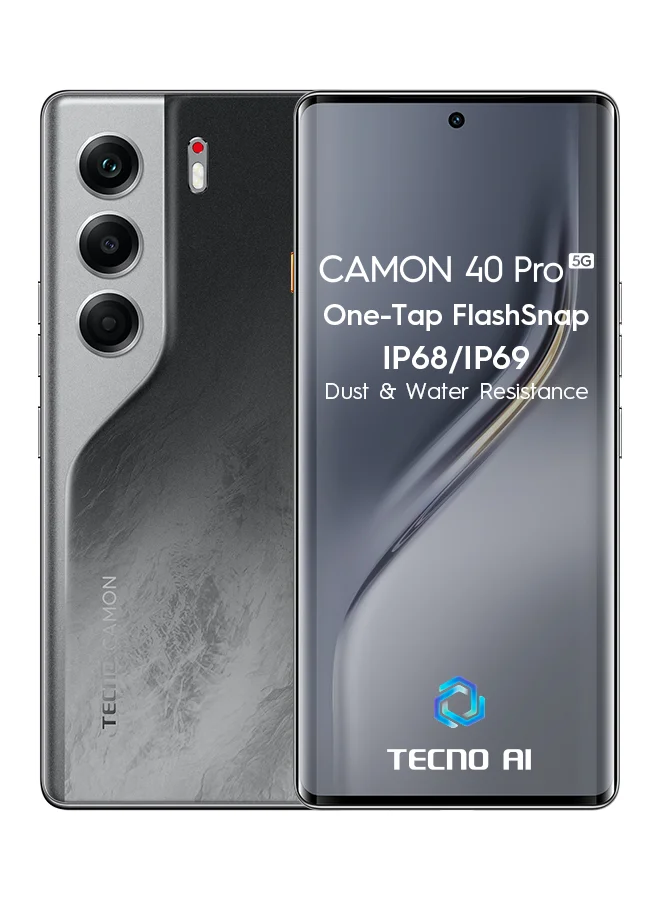 TECNO Camon 40 Pro 5G Smartphone (12GB RAM, 256GB Storage, Black) Dual SIM Middle East Version te6wm